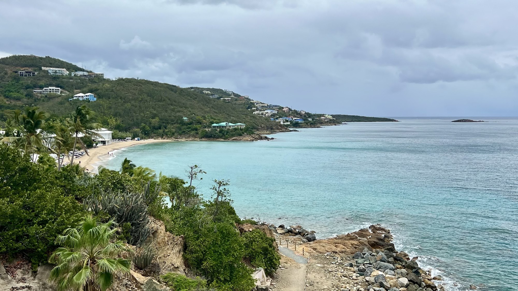Aerial view of turquoise Caribbean coastline